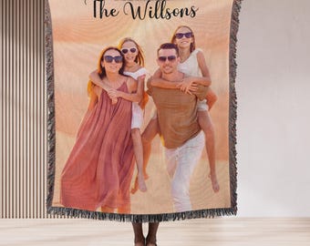 Personalized Photo Blanket Photo Blanket with Text Personalized Gift Memorial Blanket Anniversary Gift Couples Gift for Her Woven Blanket