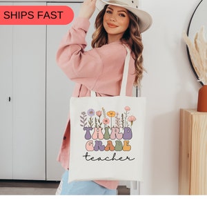 Teacher tote bag, teacher appreciation, boho flowers design, teachers gift,tote bag,teacher appreciation gift, gift for teacher,third grade