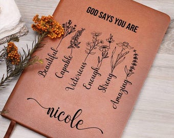 Personalized Prayer Journal For Women Custom Positive Affirmations Journal Christian Gift Religious Gift for Girls Journal God Says You Are