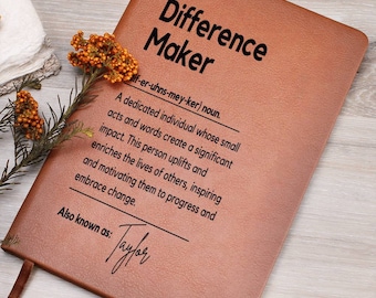 Personalized Leather Journal Difference Maker Custom Difference Maker Gift Difference Maker Definition Gift Mentor Appreciation Gift Leader
