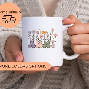 Personalized Wildflowers Auntie Mug for New Aunt Mug, Custom Gift for Aunt Pregnancy Announcement Reveal to Auntie Est 2023 Auntie Gifts