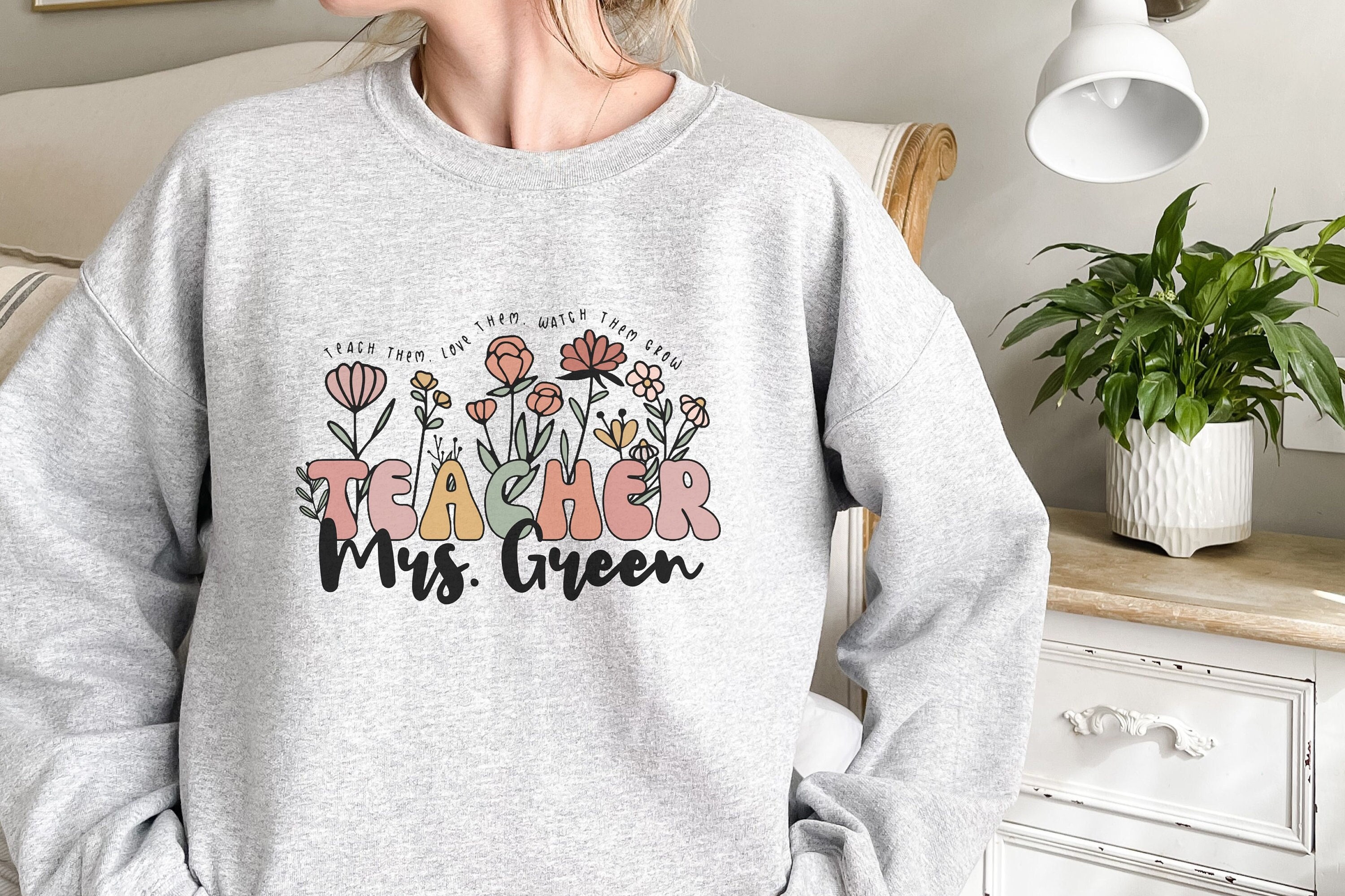 Wildflower Teacher Name Sweatshirt Shirt Custom Teacher TShirt Personalized Teacher T Shirt Gift for Teacher Tee Groovy Teacher Shirt