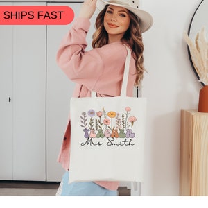 Teacher tote bag, teacher appreciation,boho flowers design, teachers gift,tote bag,teacher appreciation gift, gift for teacher,personalized