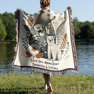 Personalized Gift for Mom Blanket Mothers Day Present from Kids Mama Bear Woven Throw Unique Thoughtful Birthday Personalized Christmas Gift
