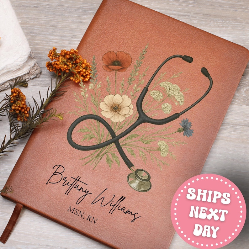 Personalized Nurse Journal with Stethoscope Custom Name Gifts for Nurses & Doctors Nurse Appreciation Gift for Her RN Graduation Keepsake image 1