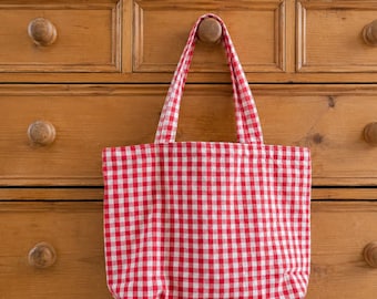 Red Gingham Tote Bag: Lightweight Laptop & Work Bag