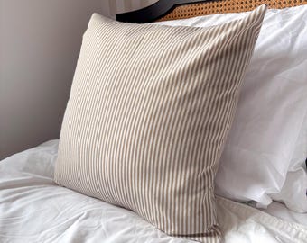 Taupe Striped Cushion Cover: Neutral Beige Throw Pillow, 45cm