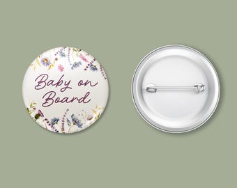 Floral 'Baby on Board' Badge - New Parent Announcement (45mm)