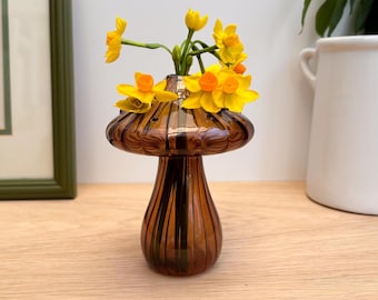 Amber Glass Mushroom Vase: Cottagecore Autumn Decor