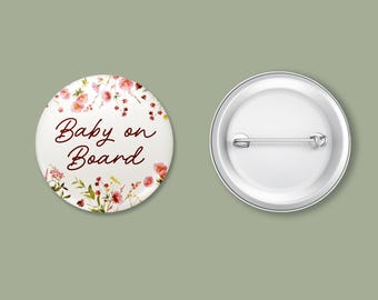 Floral 'Baby on Board' Badge - New Parent Gift (45mm)