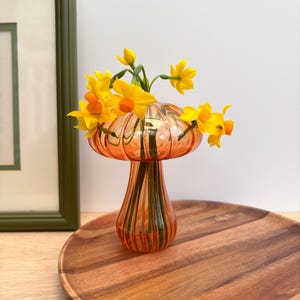 Orange Glass Mushroom Vase: Cottagecore Autumn Decor