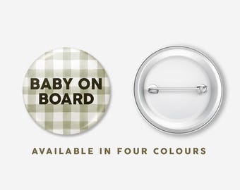 Gingham 'Baby on Board' Pin: Checkered New Parent Badge (45mm)