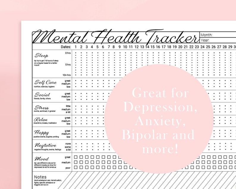 Mental Health Tracker Printable/instant Download - Etsy