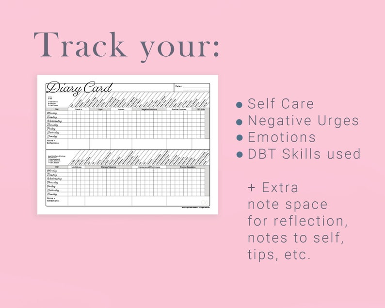 DBT Diary Card Weekly Tracker Printable/instant Download