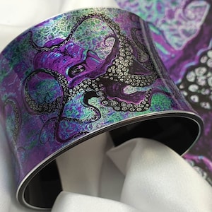 Octopus Handmade Cuff Bracelet, Nautical Gift For Her, Octopus Women Jewelry, Ocean Octopus Bracelet, Nautical Jewelry, Purple Art Bangle