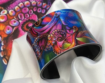 Handmade Cuff Bracelet Design  "OCTOPUS CALIFORNIA", Gift For Her, Art Women Jewellery, Ocean Octopus Bangle