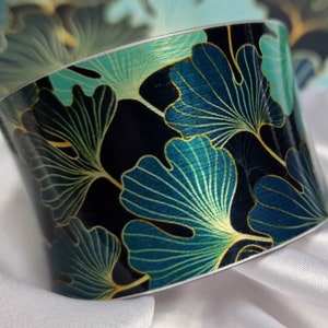 Turquoise Ginkgo Leaves Cuff Bracelet, Ginkgo Biloba Jewelry Gift, Gold Ginkgo Leaf Cuff, Nature Jewelry, Unusual Women Gift, Ginkgo Bangle