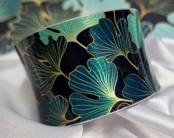 Turquoise Ginkgo Leaves Cuff Bracelet, Ginkgo Biloba Jewelry Gift, Gold Ginkgo Leaf Cuff, Nature Jewelry, Unusual Women Gift, Ginkgo Bangle