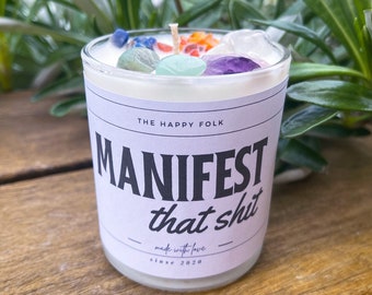 Manifest That Shit- Manifest candle-crystal candle-spiritual candle-manifesting gift-message candle-crystal energy-gift for her-crystals