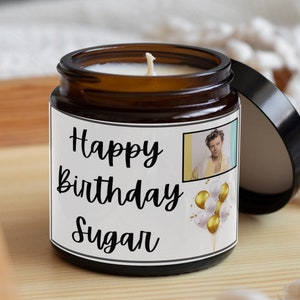Happy Birthday Sugar-Harry Styles gift-Harry Styles candle-custom candle-custom gift-personalised gift-gift for her-birthday candle gift