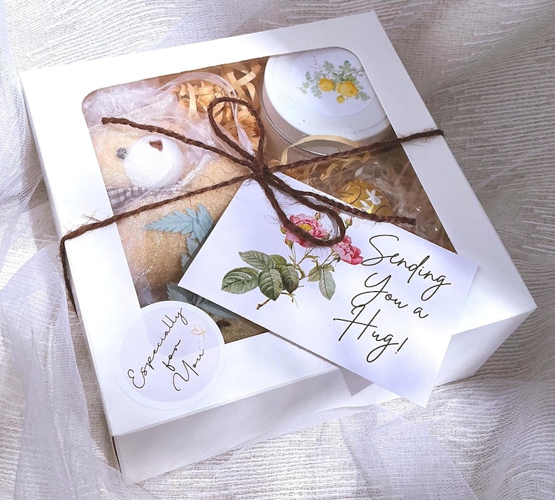 Sending Hugs Gift Box: Mini Teddy, Candle & Chocolates - Etsy Australia