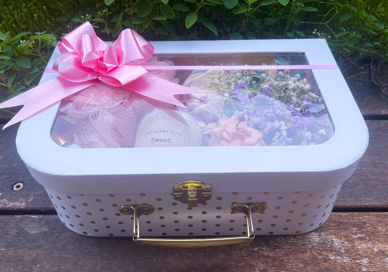 Suitcase Gift Hamper Box with window lid-Women's gift box-pamper gift box-spa gift box-self care gift-gift for her-Deluxe gift box-ladies image 7