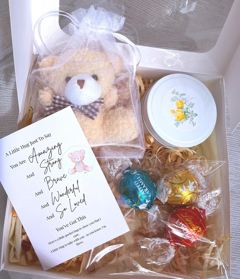 Sending Hugs Gift Box: Mini Teddy, Candle & Chocolates - Etsy Australia