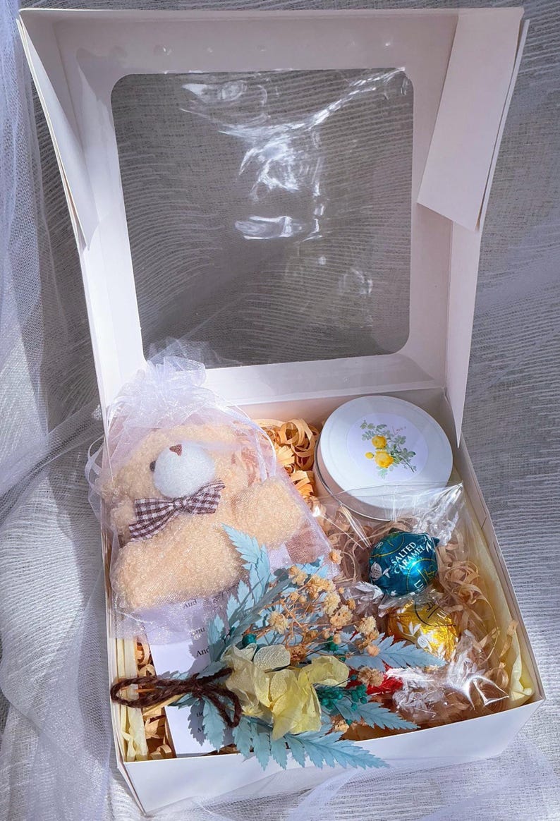 Sending Hugs Gift Box: Mini Teddy, Candle & Chocolates - Etsy Australia