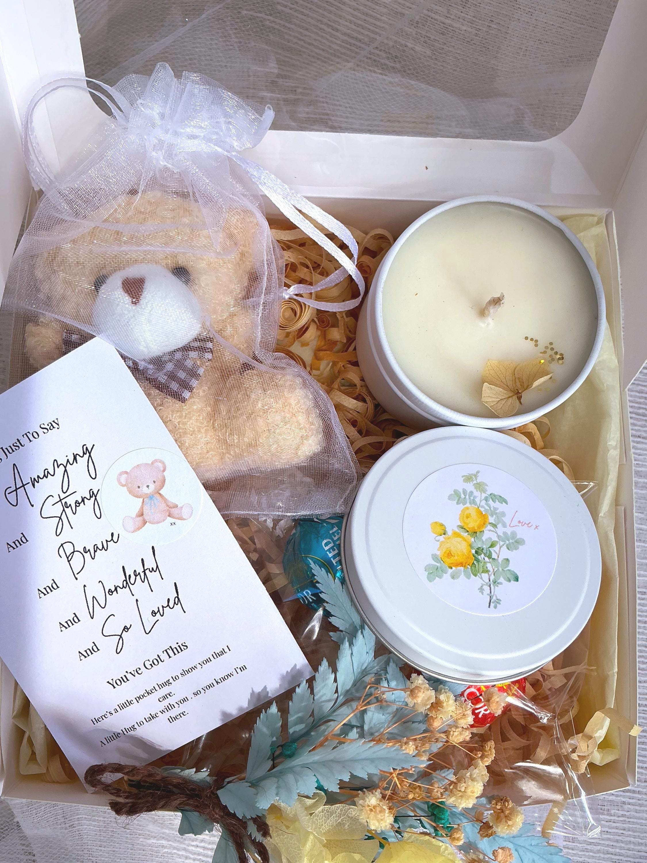 Sending Hugs Gift Box: Mini Teddy, Candle & Chocolates - Etsy Australia