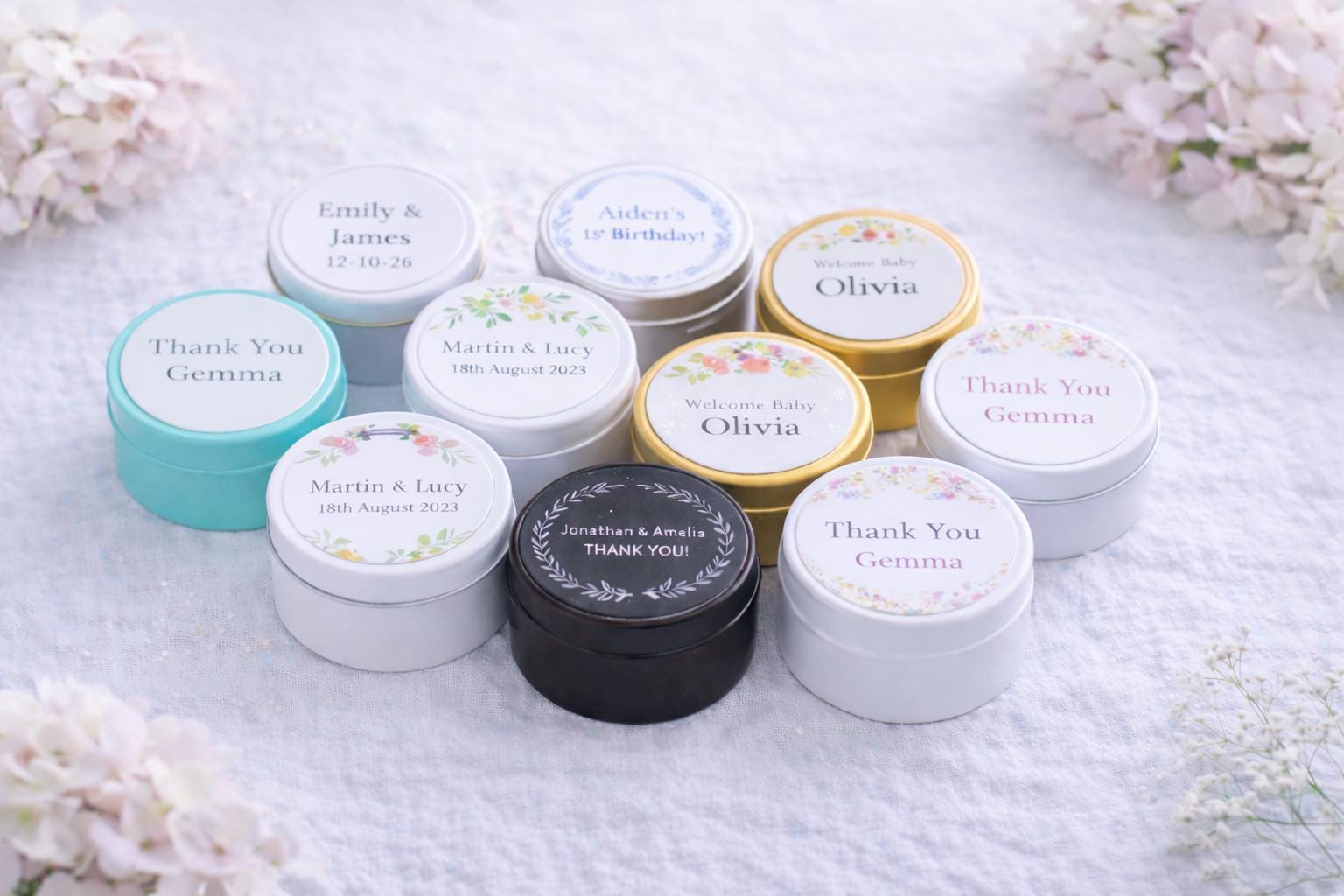 Personalized Wedding Favor Soy Candles: Custom Labels, Flowers ...