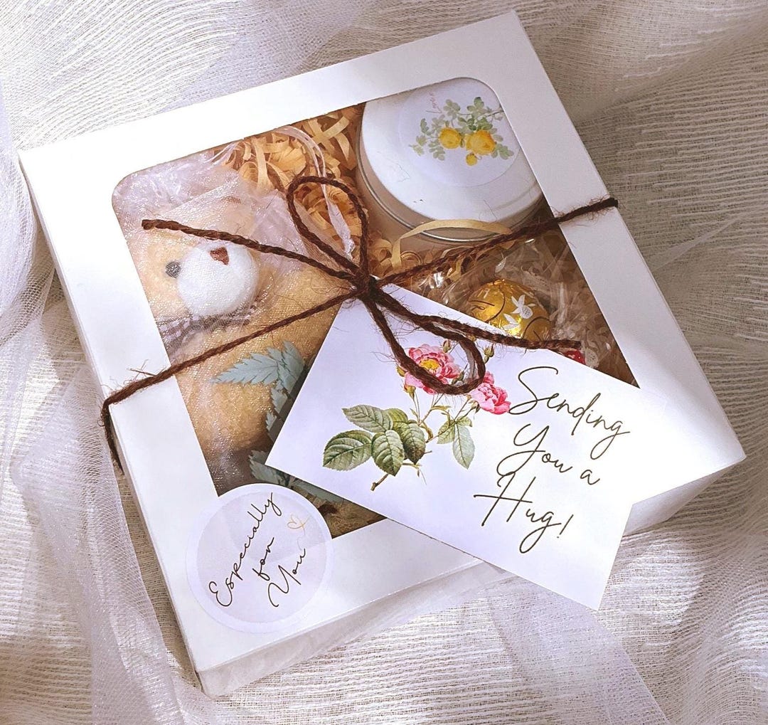 Sending Hugs Gift Box: Mini Teddy, Candle & Chocolates - Etsy Australia