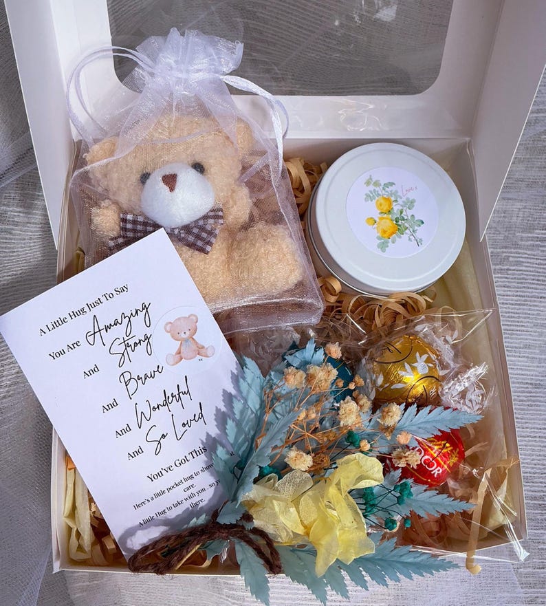 Sending Hugs Gift Box: Mini Teddy, Candle & Chocolates - Etsy Australia