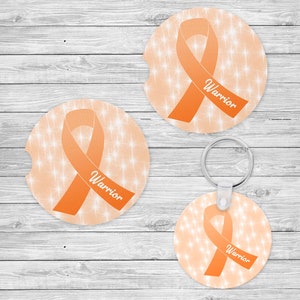 Leukemia Warrior Ceramic Car Coasters and Keychain Gift Set