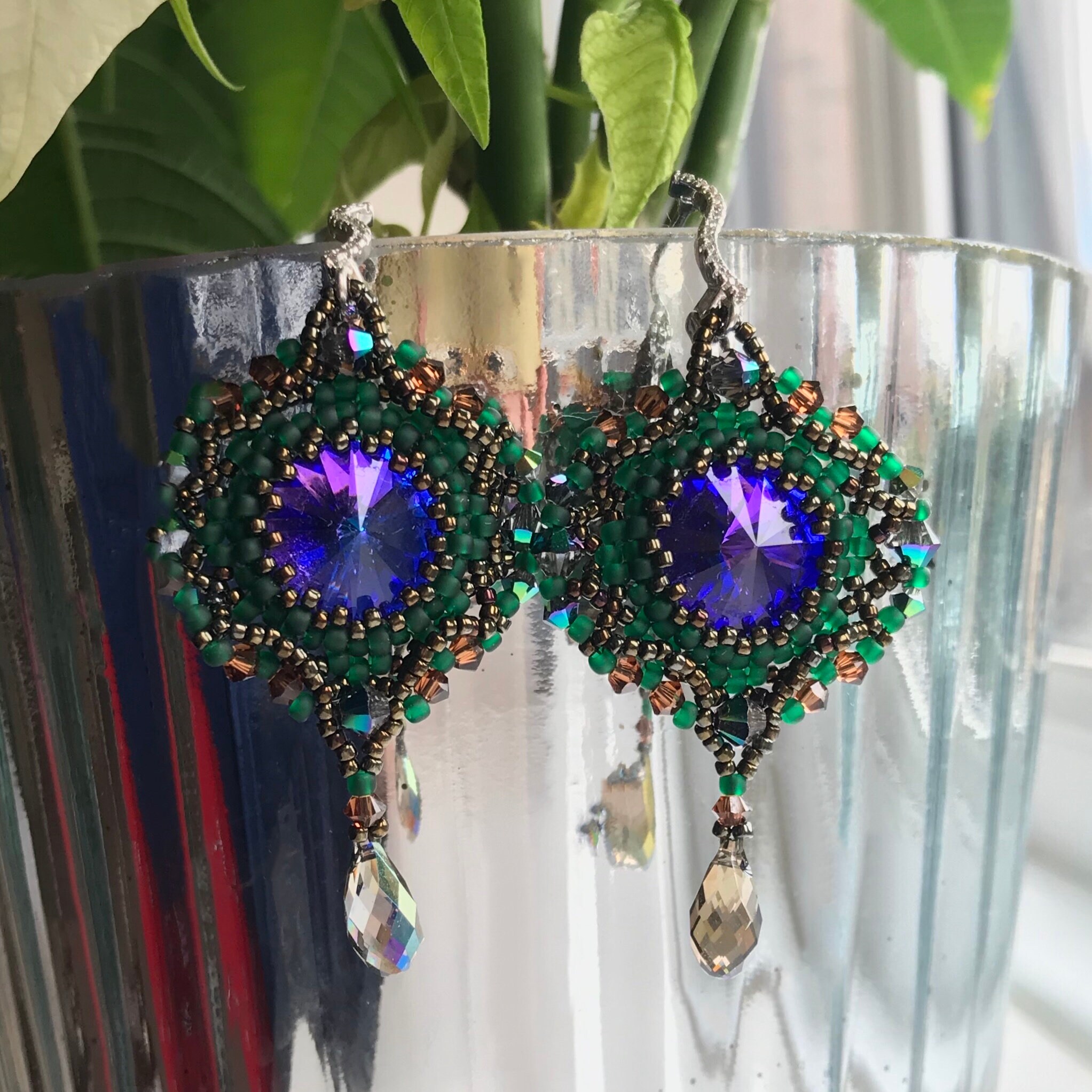 Dangle Earrings. Beaded Earrings With Swarovski Crystals. Statement