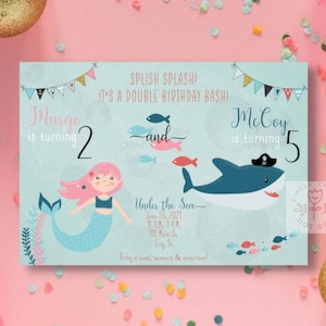 Mermaid Birthday Invitation, Under the Sea, Little Mermaid, Girl Birthday, Pirate Birthday Invitation, Mermaid Birthday Party Invitation