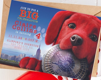 Convite de aniversário de Clifford, Clifford the Big Red Dog, festa de aniversário de Clifford, convite de aniversário de gênero neutro, Big Red Dog