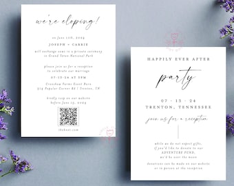 We're Eloping Invitation, Elopement Announcement, Wedding Invitation, Reception Invitation, Modern Wedding Invite, Elopement Invitation