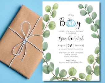 Kürbis-Babyparty-Einladung, kleiner Kürbis, Herbst-Babyparty, es ist ein Junge, Kürbis-Babyparty, Aquarell-Babyparty einladen