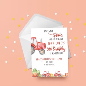 Farmer Birthday Party Invitation, Tractor Birthday, First Birthday, Farm Animals Birthday Party, Watercolor Invitation, Boy Birthday Party