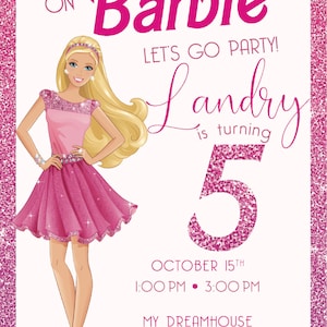 Barbie Pink Doll Birthday Invitation, Let's Go Party, Girl Birthday Party, Barbie, Birthday Party, Girl Birthday Invitation, Barbie Party