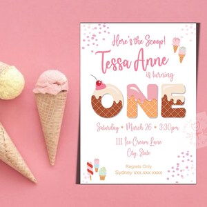 Ice Cream Birthday Party, First Birthday Party, Ice Cream Party, Here&#39;s the Scoop, Girl Birthday Party, Ice Cream Invitation, First Birthday