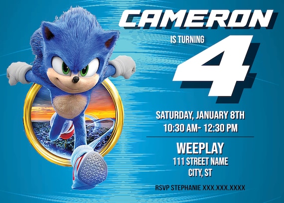 Sonic Hedgehog Theme Birthday Invitation, Sonic The Hedgehog, Sonic Birthday, Sonic Birthday Party, Sonic Invitation, Hedgehog Invite, Sonic