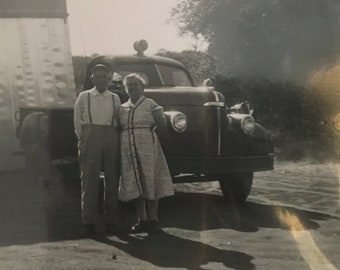 Vintage Photograph of Couple with Car, Antique Photograph, Old Photo, Black and White