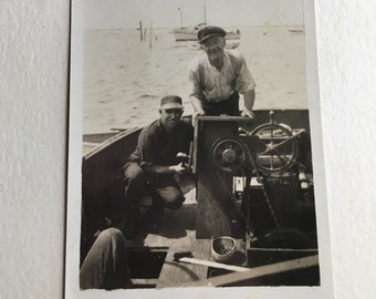 Vintage Photograph of Men on Boat, Antique Photo, Old Photo, Black and White, Sepia Photo