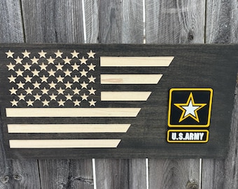 Rustic Wooden US Army Flag, Veteran Wall Art, Customizable
