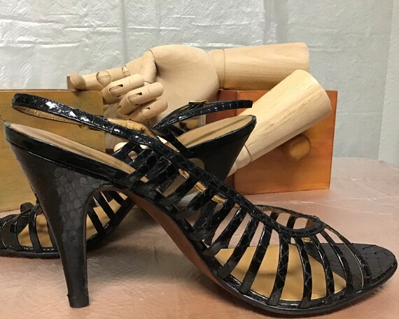 snakeskin open toe booties