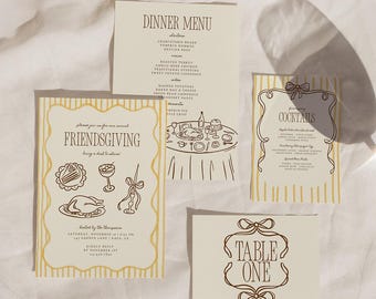 Butter Yellow Friendsgiving Printable Bundle: Editable Canva Templates