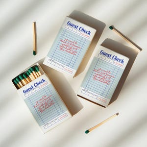 Editable Guest Check Matchbox Template | Wedding Favor Canva Template Retro Diner Theme Funny Custom Matchbox Reception Apartment First Home