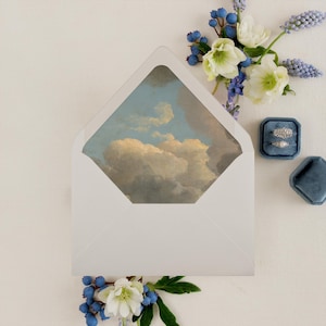 Coastal Clouds Envelope Liner Template - Nautical Sky for Wedding Invitations | A7 DIY Elegant Stationery Insert | 4 BAR A2 Square Euro Flap
