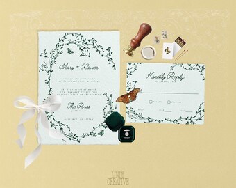 Botanisches Hochzeitseinladungs-Set | Schmetterling Design | Anpassbare Canva-Vorlagen | Garten Hochzeit Briefpapier
